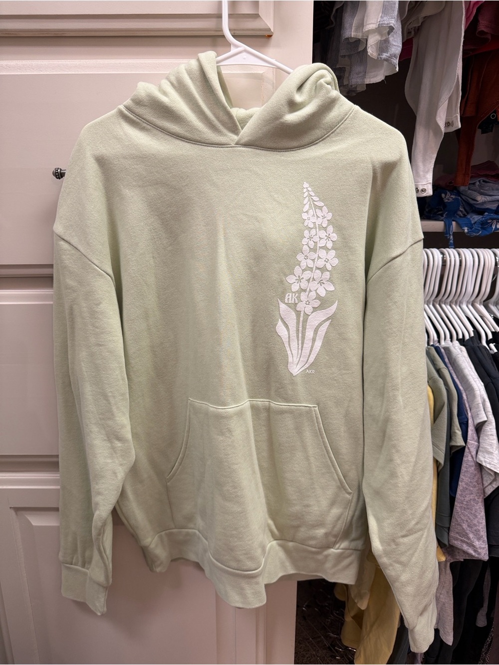 Ak Republic ‘Grow with the Flow” Soft Green Floral Graphic Hoodie Sweatshirt - Picture 4 of 4